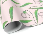 Papier Cadeau Motif Snowdrop Sur Rose Bleu (Coin rond)