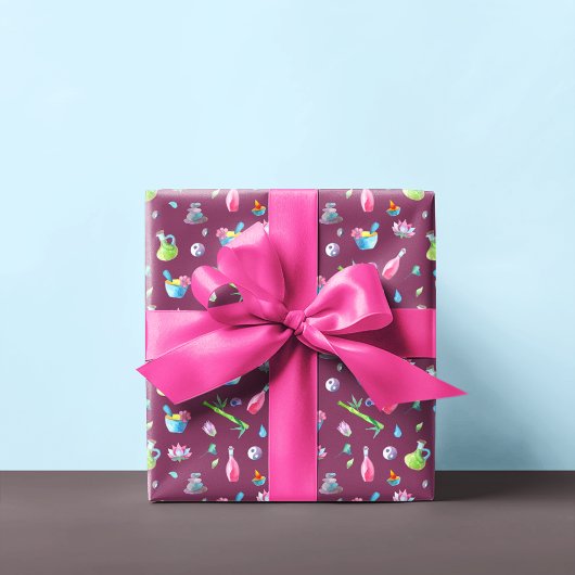Papier Cadeau Motif Spa Aquarelle | Prune
