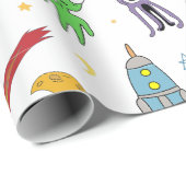 Papier Cadeau Motif spatial astronaute (Coin rond)