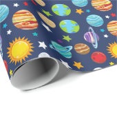Papier Cadeau Motif spatial, Planètes, Étoiles, Cosmos, Galaxie (Coin rond)