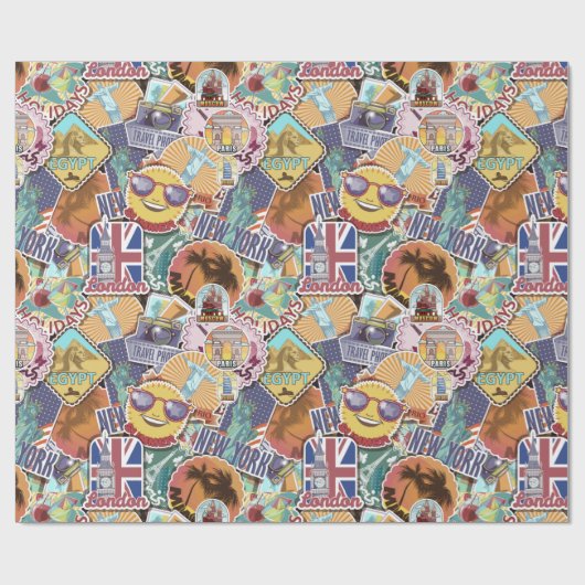 Papier Cadeau Motif Sticker Voyage (Plat)