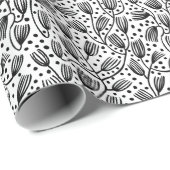Papier Cadeau Motif style tissu-écorce - noir sur blanc (Coin rond)