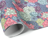 Papier Cadeau Motif succulent coloré (Coin rond)