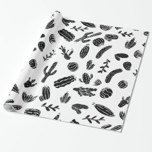 Papier Cadeau Motif succulent noir et blanc moderne de cactus