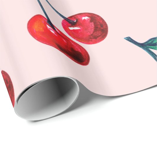 Papier Cadeau Motif Sweet Red Cherry (Coin rond)