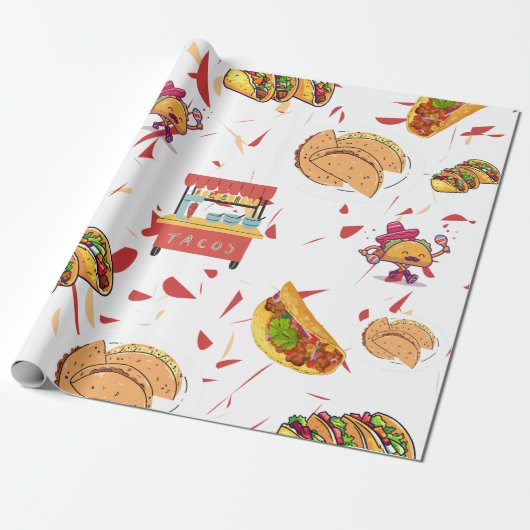 Papier Cadeau Motif Taco avec Arrière - plan de chili séché (Déroulé)