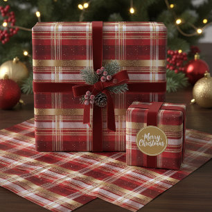 Papier Cadeau Motif Tartan de Noël Rouge Or #7 ID1009