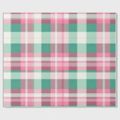 Papier Cadeau Motif Tartan Plaid Rose Et Mint Vert (Plat)