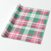 Papier Cadeau Motif Tartan Plaid Rose Et Mint Vert (Déroulé)