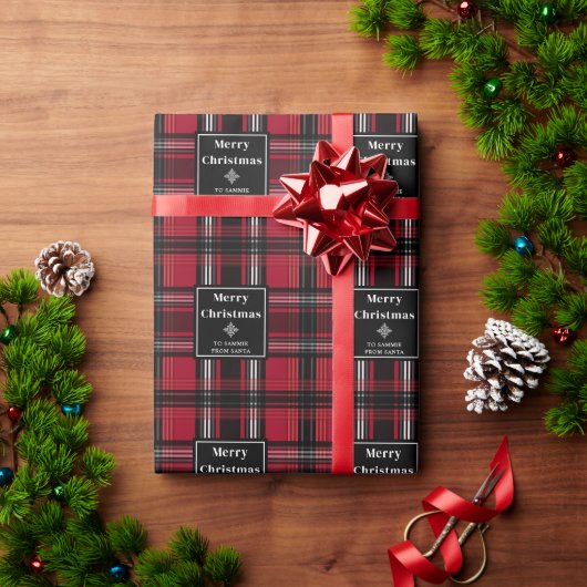 Papier Cadeau Motif Tartan Rouge Et Noir Avec Texte (Cadeau de vacances)
