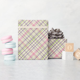 Papier Cadeau Motif Tartan vert violet violet rose