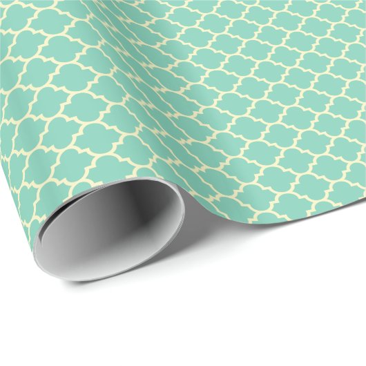 Papier Cadeau Motif Teal-Vert et beige de Quatrefoil (Coin rond)