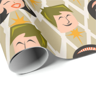 Papier Cadeau Motif Têtes Joyeuses Rétro Atomique 50s
