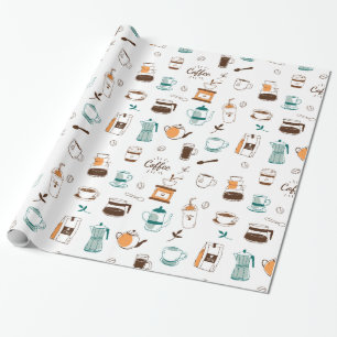 Papier Cadeau Motif tiré par la main de café et de café