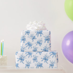 Papier Cadeau Motif Toile Coquette Rubans et Nœuds Bleus