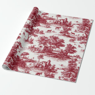 Papier Cadeau Motif Toile de Jouy Écarlate de Campagne Française
