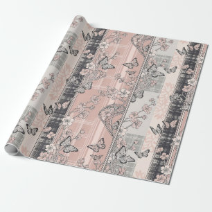 Papier Cadeau Motif Toile de Jouy Vintage Papillon Botanique (10