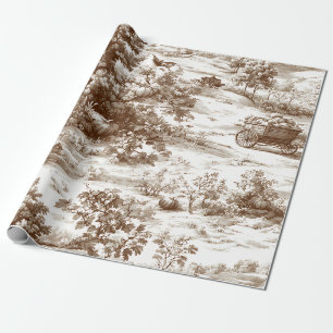 Papier Cadeau Motif Toile de la Récolte Sépia Vintage Campagne