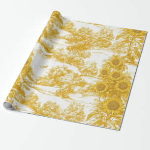 Papier Cadeau Motif Toile de Tournesol de Campagne Français Doré