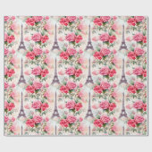 Papier Cadeau Motif Tour Eiffel, Paris Rose chic (Plat)