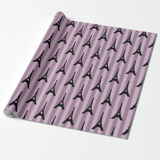 Papier Cadeau Motif Tour Eiffel Paris violet (Déroulé)