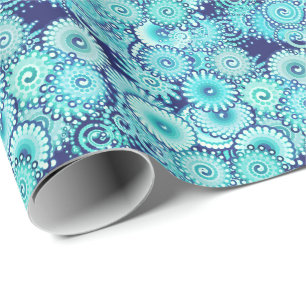 Papier Cadeau Motif tourbillon fractal, nuances bleu denim