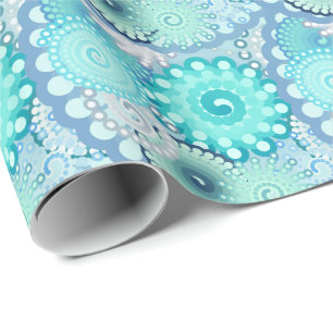 Papier Cadeau Motif tourbillon fractal, turquoise, vert, bleu