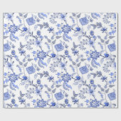 Papier Cadeau Motif traditionnel bleu et blanc de chintz (Plat)