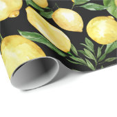 Papier Cadeau Motif transparent citrons sur arrière - plan noir (Coin rond)