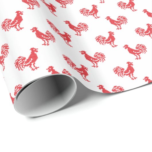 Papier Cadeau Motif transparent Red Roosters (Coin rond)