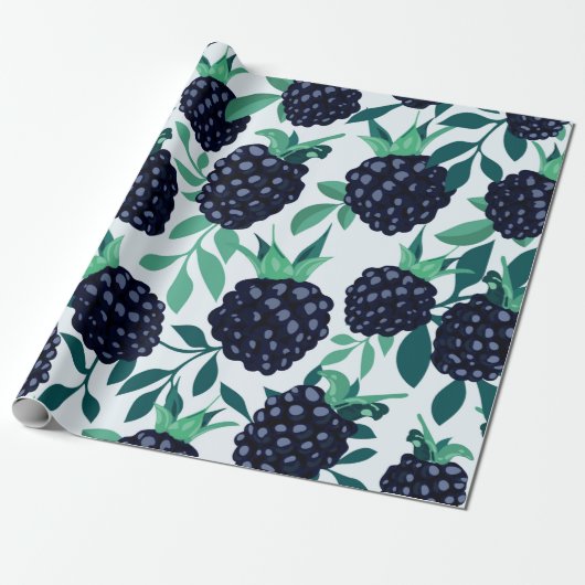 Papier Cadeau Motif transparent tropical avec mûre (Déroulé)
