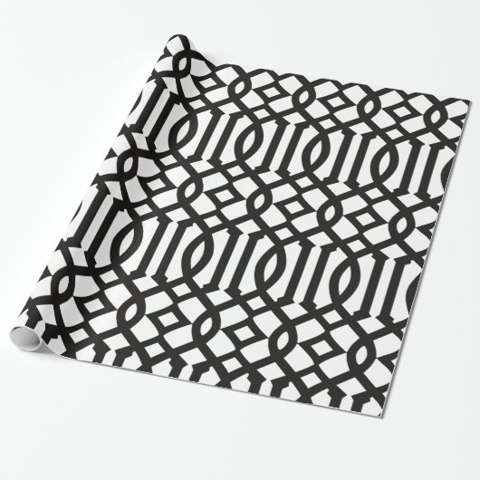 Papier Cadeau Motif Trellis noir et blanc tendance (Déroulé)