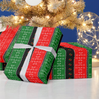 Papier Cadeau Motif Tribal Black Red Et Green Mudclot