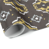 Papier Cadeau Motif tribal chic jaune brun ikat (Coin rond)