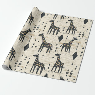 Papier Cadeau Motif tribal de girafe bohème