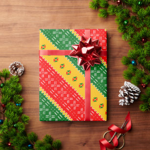Papier Cadeau Motif Tribal De L'Or Rouge Et De La Tissu Verte