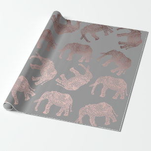 Papier Cadeau motif tribal d'éléphant d'or rose clair élégan