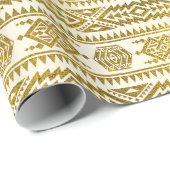 Papier Cadeau Motif tribal péruvien aztèque d'or (Coin rond)