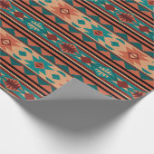 Papier Cadeau Motif Tribal Sud-Ouest Turquoise Terracotta (Coin)