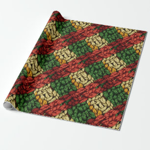 Papier Cadeau Motif tricoté à carreaux festif en rouge, vert et