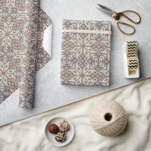 Papier Cadeau Motif tricoté Fair Isle cosy Noël