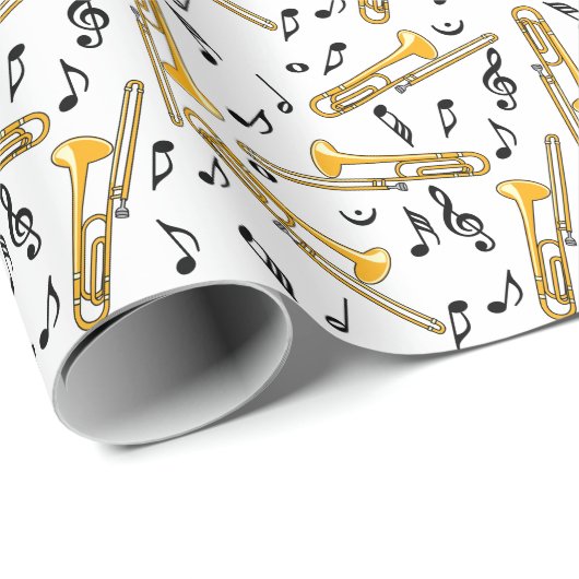 Papier Cadeau Motif Trombone Music Notes (Coin rond)