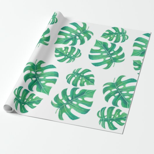 Papier Cadeau Motif tropical avec feuilles monstères (Déroulé)