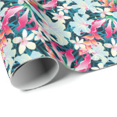 Papier Cadeau Motif tropical coloré (Coin rond)