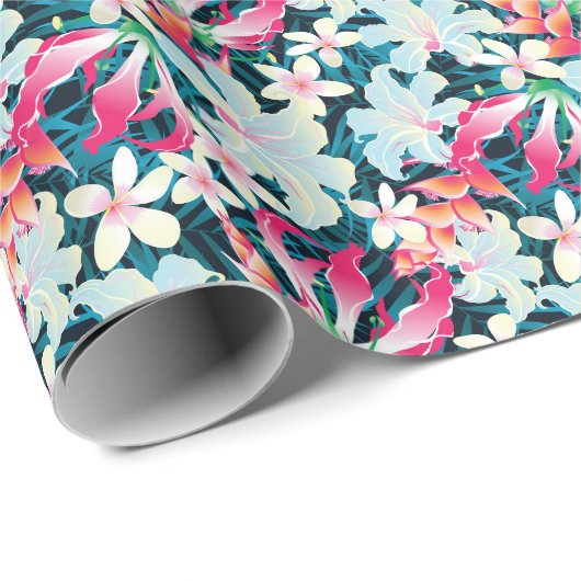 Papier Cadeau Motif tropical coloré (Coin rond)