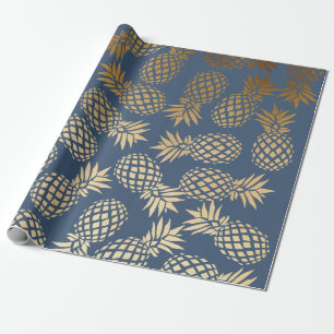 Papier Cadeau motif tropical d'ananas d'or élégant de faux