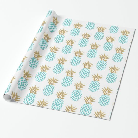 Papier Cadeau Motif tropical d'ananas d'or élégant de faux (Déroulé)