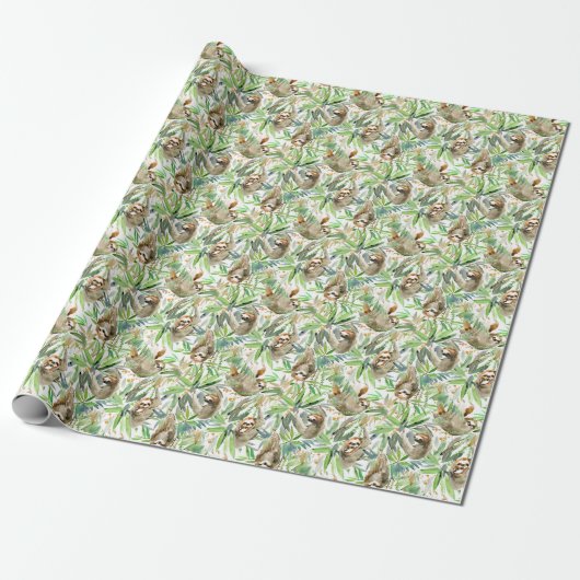 Papier Cadeau Motif tropical de paresse d'aquarelle (Déroulé)