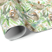 Papier Cadeau Motif tropical de paresse d'aquarelle (Coin rond)