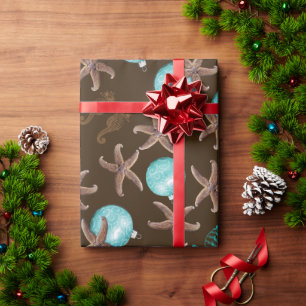 Papier Cadeau Motif tropical de vie marine Noël marron